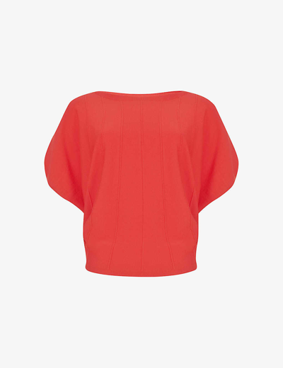 Leem Womens Orange Batwing-sleeve Round-neck Knitted Top
