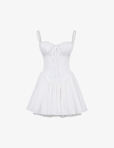 House Of Cb Womens White Pietra Lace-trim Stretch Cotton-blend Mini Dress