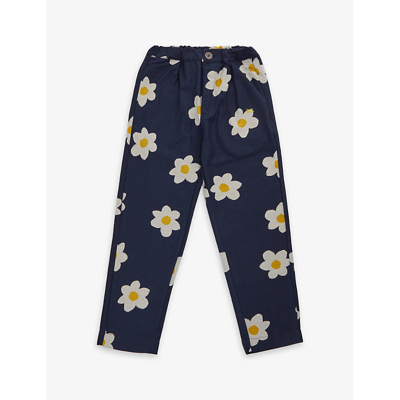 Bobo Choses Girls Midnight Blue Kids Flower-print Cotton-canvas Trousers 6-13 Years