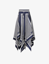 Balmain Monogram-print Asymmetric Silk Skirt In Bleu Marineblanc