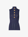 Balmain Womens Marine Slim-fit High-neck Knitted Top In Blue