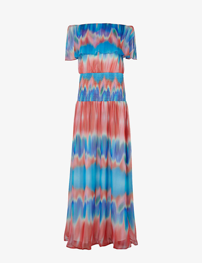 Leem Womens Multicolor Off-shoulder Tie-dye Crepe Maxi Dress In Multi-coloured