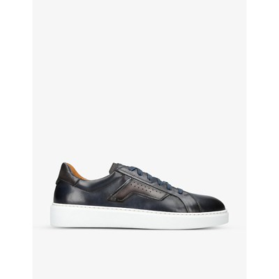Magnanni Mens Navy Lotto Logo-embossed Leather Low-top Trainers