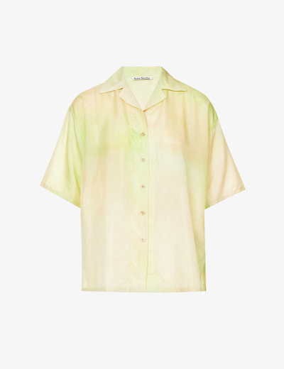 Acne Studios Womens Lime Green Habotai Gradient-pattern Silk Shirt