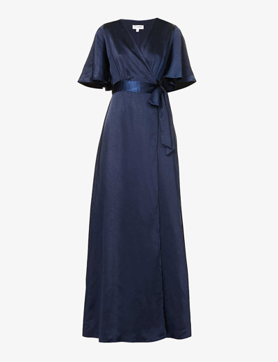 Six Stories Womens Midnight Wrap-over Short-sleeved Woven Maxi Dress
