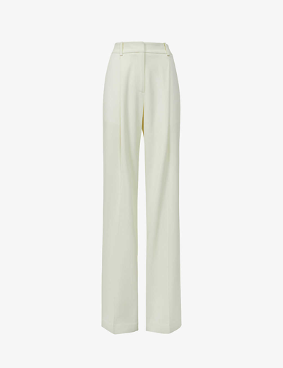 Reiss Womens Pale Yellow Liana Mid-rise Wide-leg Stretch-woven Trousers