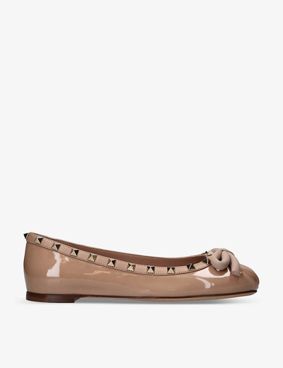 Valentino Garavani Womens Blush Rockstud-embellished Patent-leather Ballerina Flats