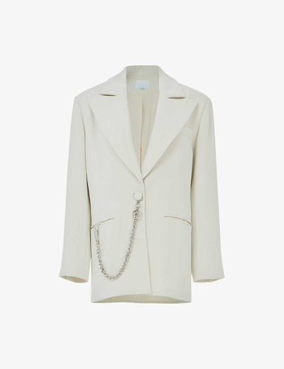 Leem Womens Off White Chain-embellished Single-breasted Oversized Woven Blazer