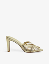REISS REISS WOMEN'S GOLD IMOGEN STRAPPY WOVEN HEELED LEATHER MULES,67835752