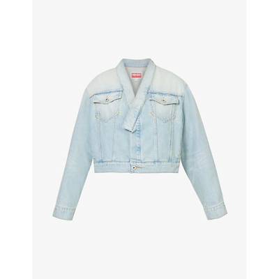 Kenzo Faded-effect Cropped Denim Jacket In Blue