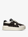 VALENTINO GARAVANI ONE STUD BRAND-EMBOSSED LEATHER AND CANVAS LOW-TOP TRAINERS,68029884