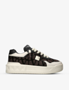 Valentino One Stud Xl Low-top Sneaker In Nappa Leather And Jacquard Toile Iconographe Technical Fabric In Brown/oth