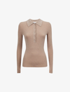 Reiss Womens Camel Sienna Collared Stretch-knit Top