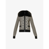 Balmain Fur Collar Monogram Knit Bomber Jacket In Ivoire Noir