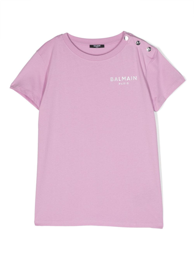 Balmain Kids' Logo-print Short-sleeve T-shirt In Purple