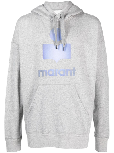 Marant Logo-print Drawstring Hoodie In Grey