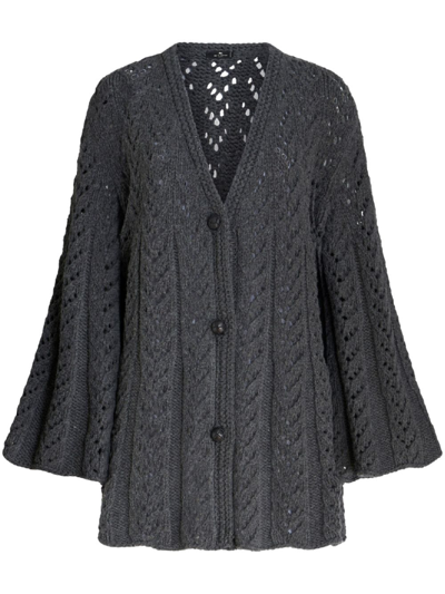 Etro Button-down Wool Cardi-coat In Grey