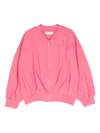 Monnalisa Zip-up Sweatshirt With Anemone Embroidery In Pink
