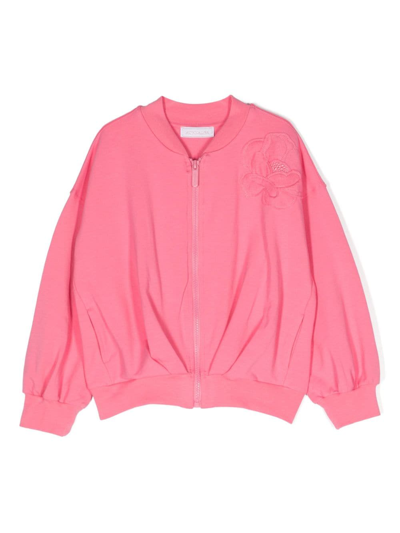 MONNALISA FLORAL-APPLIQUÉ ZIP-UP SWEATSHIRT