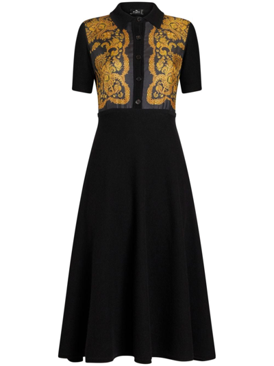 Etro Paisley-print Knitted Polo Dress In Black