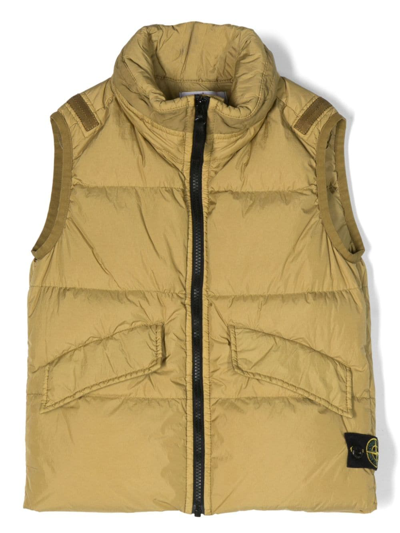 Stone Island Junior Kids' Compass-patch Quilted Gilet In Yellow