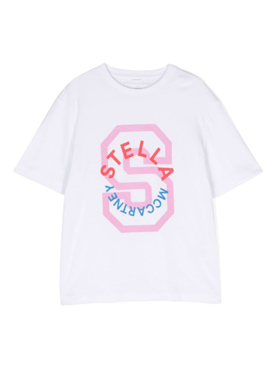 Stella Mccartney Kids' Letterman-logo Crew-neck T-shirt In White
