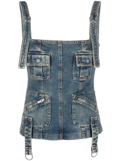 Blumarine Multiple-pocket Denim Corset Top In Blue