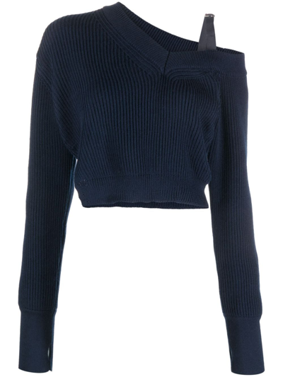 Jacquemus La Maille Seville Asymmetric Ribbed Pullover In Blue