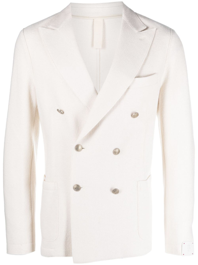 Eleventy Double-breasted Wool Blazer In Neutrals