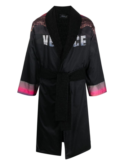 Versace Printed Belted Waist Bathrobe In Black