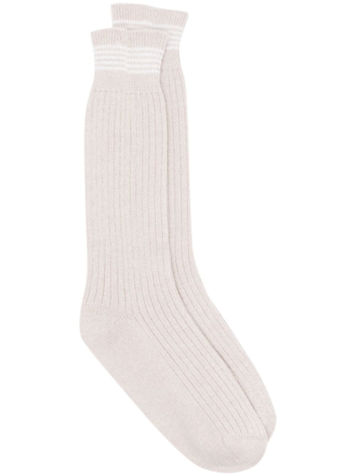 Eleventy Ribbed-knit Cashmere Socks In Neutrals
