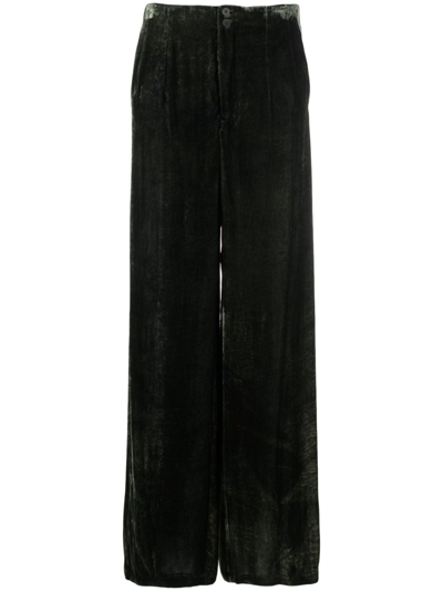 Gentry Portofino Velvet-effect Wide-leg Trousers In Green