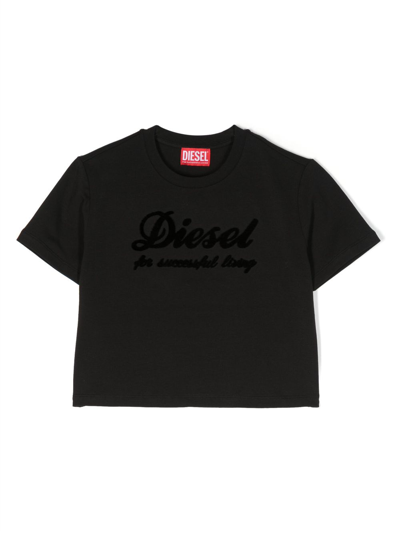 Diesel Kids' Debossed-logo Detail T-shirt In Black