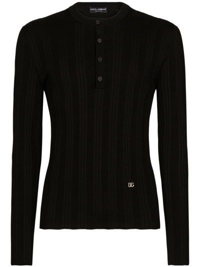 Dolce & Gabbana Silk-blend Logo-patch Jumper In Black
