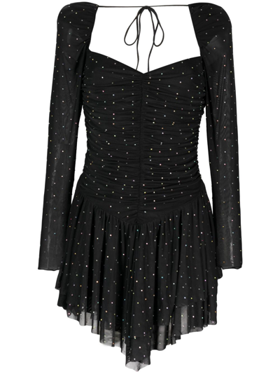Rotate Birger Christensen + Net Sustain Sabina Asymmetric Embellished Stretch Recycled-mesh Mini Dress In Black