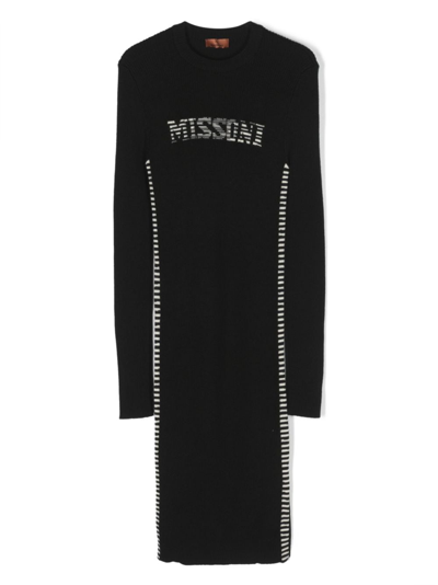 Missoni Kids' Intarsia-logo Wool Dress In Black