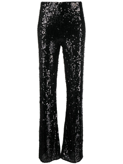 Patrizia Pepe Sequin-embellished Mid-rise Trousers In Black