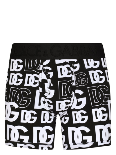 Dolce & Gabbana Long-leg Two-way Stretch Jersey Boxers With Dg Logo Print In Black