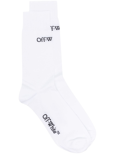 Off-white Logo-jacquard Cotton Socks In White,black