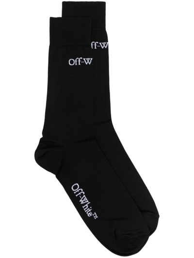 Off-white Logo-jacquard Cotton Socks In Black