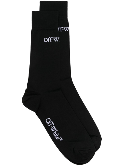 Off-white Logo提花棉针织袜 In Black