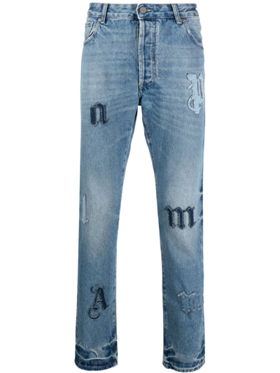 Palm Angels Logo-patch Straight Jeans In Blue