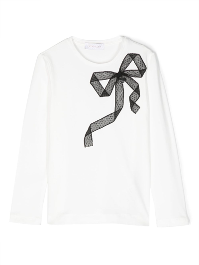 Monnalisa Kids' Bow-detail Stretch-cotton Sweatshirt In White