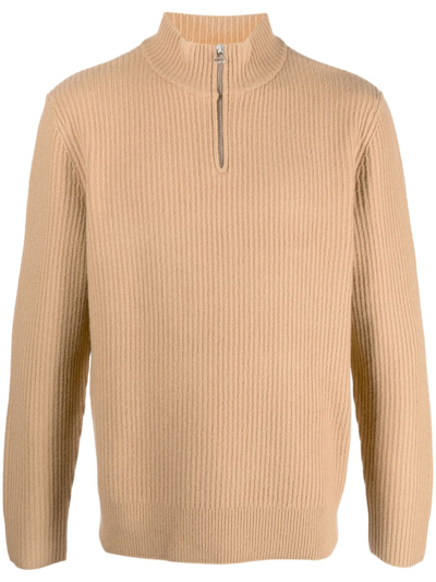 Apc A.p.c. High Neck Ribbed Knitted Jumper In Beige