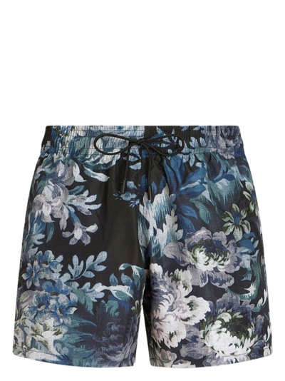 Etro Floral-print Swim Shorts In Navy Blue