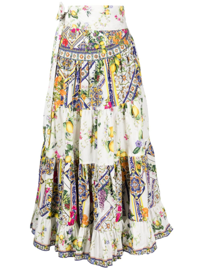 Camilla Graphic-print Wrap A-line Skirt In White
