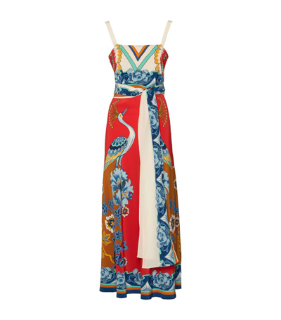 La Doublej Slip-around Graphic-print Dress In Foulard_liberty_rust