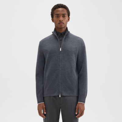 Theory Remi Zip Cardigan In Regal Wool In Pestle Melange/white