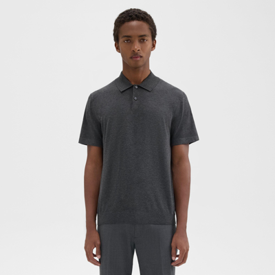 Theory Goris Polo Shirt In Fine Bilen In Dark Grey Melange/black