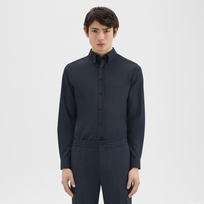 Theory Hugh Shirt In Stretch Wool In Navy